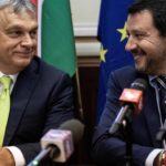 Italy's Interior Minister Matteo Salvini (R) and Hungary's Prime Minister Viktor Orban share a light moment as they address a press conference following a meeting in Milan on August 28, 2018. / AFP / MARCO BERTORELLO