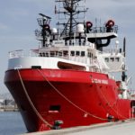 epa07752331 The new rescue vessel 'Ocean Viking' of the French NGO SOS Mediterranee and Doctors Without Borders is moored in the port of Marseille, France, 01 August 2019.  EPA/SEBASTIEN NOGIER