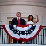 U.S. President Donald Trump and first lady Melania Trump watch the Washington, D.C. fireworks display from the Truman Balcony as they celebrate the U.S. Independence Day holiday at the White House in Washington, U.S., July 4, 2020.   REUTERS/Carlos Barria