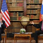 epa09276248 U.S. President Joe Biden, left, and Russia's President Vladimir Putin, right, meet for the U.S.-Russia summit at Villa La Grange in Geneva, Switzerland, 16 June 2021. US President Biden and Russian President Putin meet in Geneva on 16 June for face-to-face talks.  EPA/DENIS BALIBOUSE / POOL